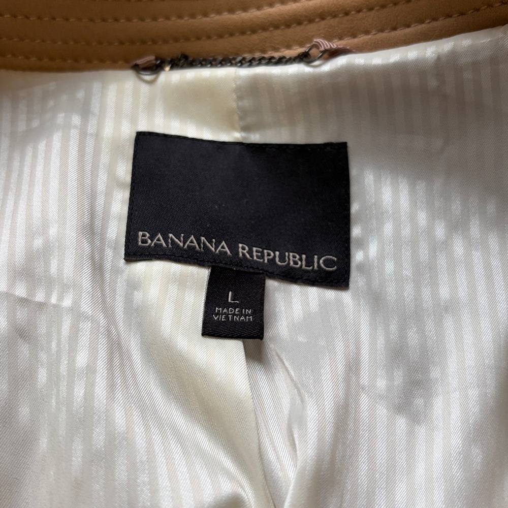 Banana Republic Classic Trench Suede Coat Tan Brown Belt Pockets Sz L - Picture 10 of 13